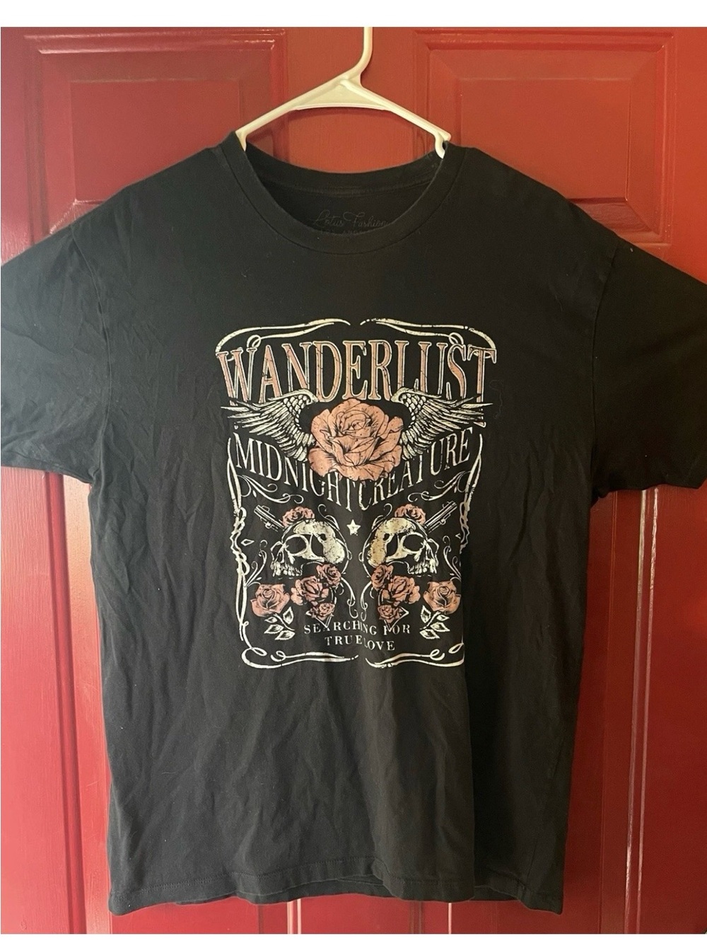 Wanderlust Black Floral Skull Graphic Tee